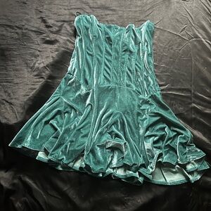 Urban Outfitters Teal Corset Bodice Velvet Mini Dress